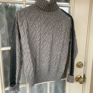 Evereve Gray Turtleneck Sweater with Faux Leather Accents- S